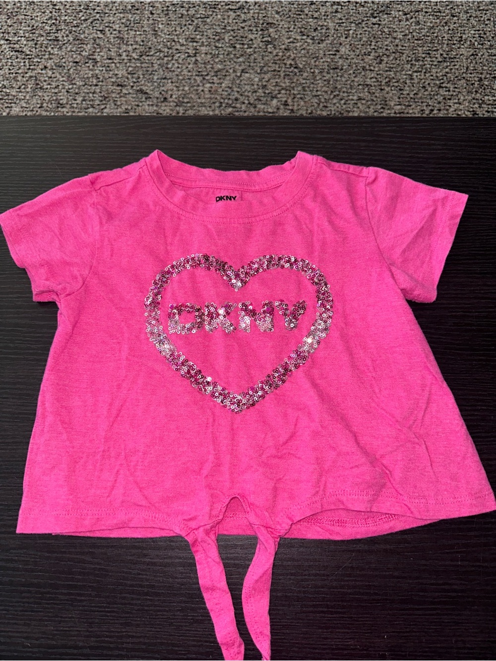 DKNY Hot Pink Sequin Heart Tie-Front Tee